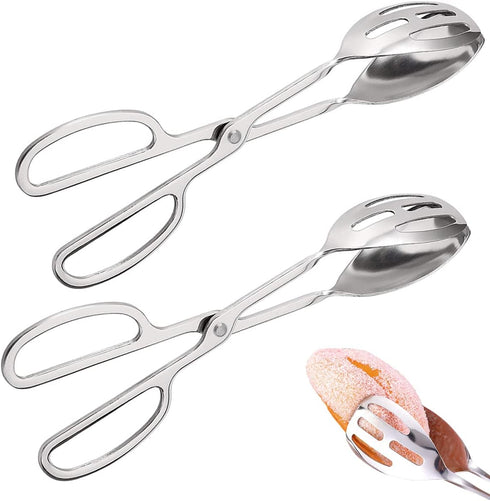 Silver 2 Pieces Buffet Salad Tongs, Stainless Steel Food Scissor Tongs, Catering Utensil for Cooking, Serving, Barbecue