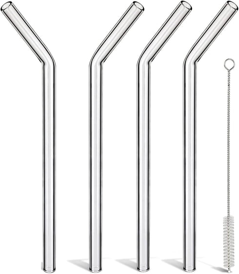 Borosilicate Glass Straws for 16 oz Tumbler, 9 inch 8mm BPA Free, Reusable Clear Bent Skinny Drinking Straws