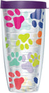 Colorful Paw Prints Tumbler Cup, 22 Oz with Clear Wrap & Eggplant Purple Lid, Thermal Insulated, BPA Free