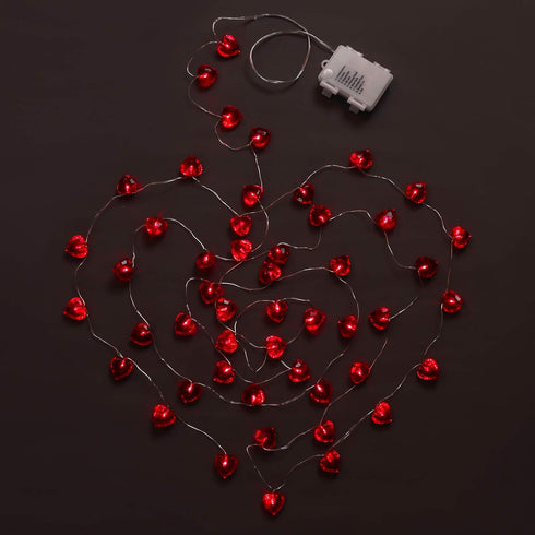 2 Pack 100LED 8 Valentines Day Decor, Total Modes Battery Operated w/Timer Diamond Cut Red Heart Twinkle Fairy String