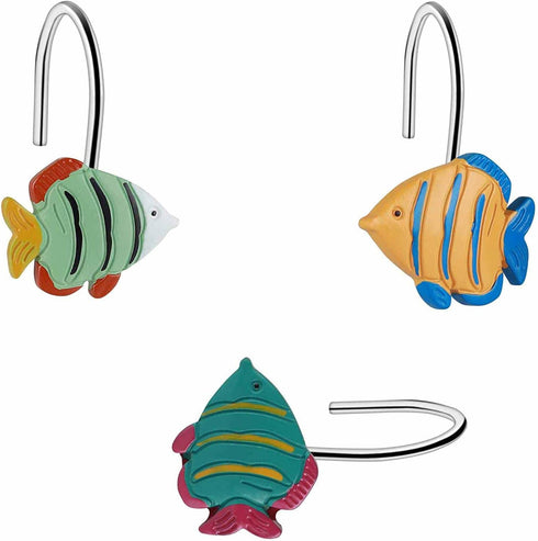 Fish Shower Curtain Hooks Rings for Under The Sea Bathroom Decor, Nautical Shower Curtain Hooks, Set of 12