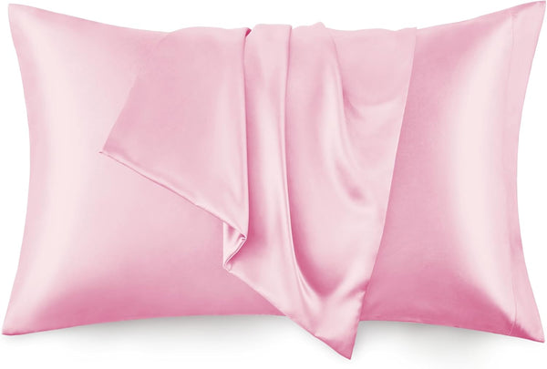 Love's Cabin King Size Satin Pillowcase Set of 2, Similar to Silk, Cooling Pillow Covers for Hair and Skin, Pink
