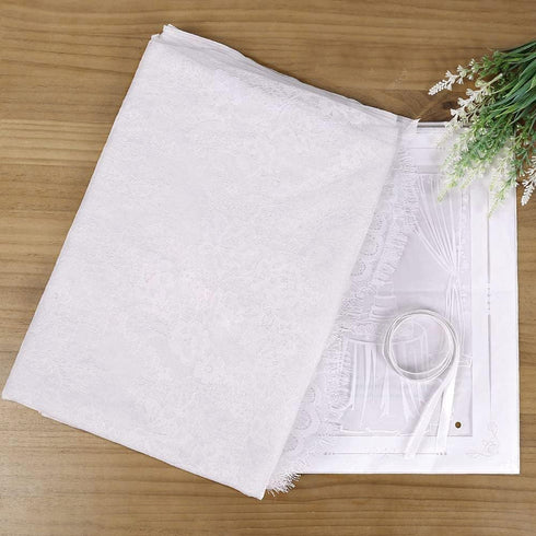 QueenDream White Lace Tablecloth, 60 x 120 Inches, Rectangular Vintage Embroidered Lace Fabric Overlay