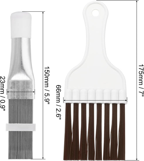 PATIKIL Air Conditioner Fin Comb, Include 1Pcs Stainless Steel Condenser Fin Straightener & 2Pcs Cleaning Brush, AC Coil Cleaner Tool for AC Unit Radiator