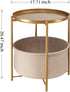 danpinera Round Side Table with Fabric Storage Basket, Metal Side Small Bedside Table Nightstand with Removable Tray
