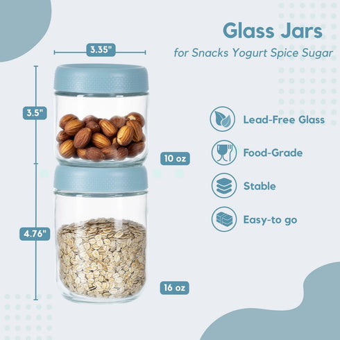 8 Pack 16oz 10 oz ColoVie Overnight Oats Containers with Lids, Chia Seed Pudding Jars, Stackable Mason Jars