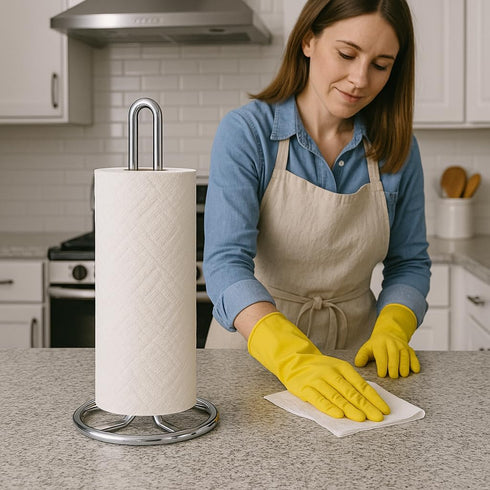 Creative Home Heavy Duty Metal Paper Towel Holder, Standing Roll Dispenser for Kitchen, Black