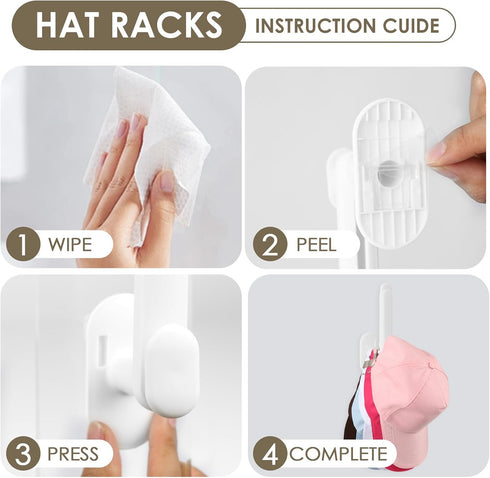 2 Packs Hat Racks Organizers for Baseball Caps, Hat Holder Storage on Closet Wall, Holds More Than 15 Hats (White)