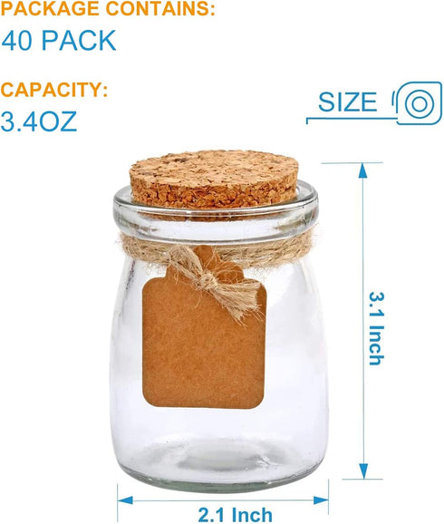 Ufrount Lids,3.4oz Jar,Set 40,Great Small Glass Decorative Bottles With Cork Mini Yogurt Mason of for Wedding Favor,DIY