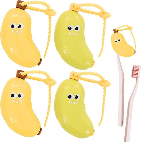 braxan 4 Pcs Banana Toothbrush Cover, Banana-Shaped Toothbrush Travel Case with Toothpaste Dispenser,