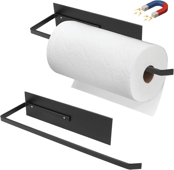 Paper Towel Holder Black, Toilet Paper Roll Holder Magnetic Towel Rack No