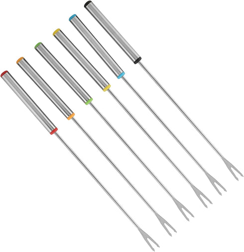 Fondue Sticks 6pcs, Stainless Steel Smores Sticks with Heat Resistant Handle for Cheese Meat Chocolate Dessert Roast