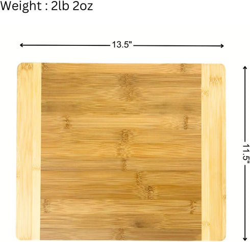 (13.5" X 11.5") Premium Natural Two Tone Bamboo Cutting Board, Thick Sturdy Reversible Serving Tray, Charcuterie Board, Everyday Use, Gift by Invisioncorp