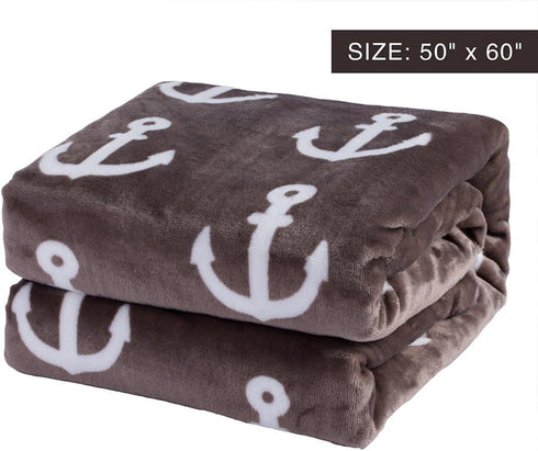 JML Throw Blanket for Couch, Super Soft Lightweight Microfiber Fuzzy Flannel, Shawls for Adults or Pets, Brown Anchor