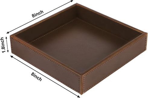 8 8 1.8 inches HofferRuffer Faux Leather Vanity Tray, Elegant Desktop Storage Organizer, Decorative Catchall