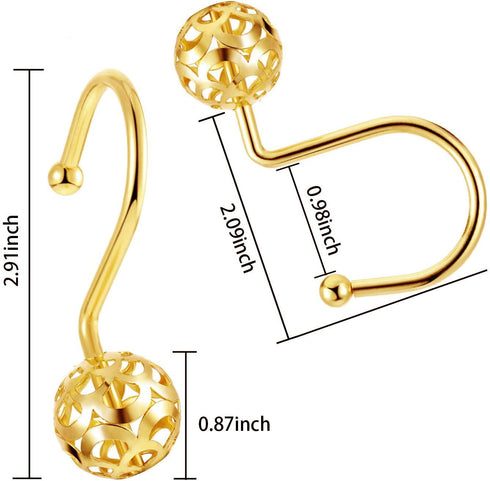 Chictie Gold Shower Curtain Hooks Rings, Set of 12 Brass Decorative Rustproof Hangers for Bathroom Curtains Rods