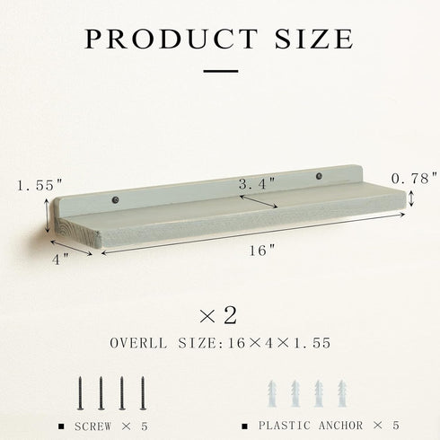 Set 2 16Inch Freezing point Floating Shelves for Wall of Natural Wood Wall Shelf Decor Plant Display Collectibles