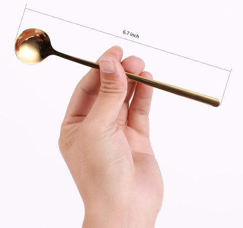 4 PCS 6.7 Inches Long Handle Coffee/Tea Spoons, Gold, Stainless Steel Ice Tea, Espresso Spoons for Stirring