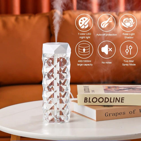 USB Desktop Crystal Humidifier 1000ml - No Noise with 7 Colors LED Night Light for Home, Office, Bedroom, Babies Room