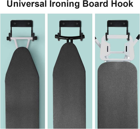 Wall Mount Ironing Board Hanger, Organizer Rack for Laundry Rooms, Storage Shelf Hanger (Black)