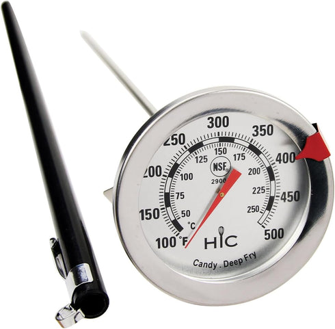 HIC Kitchen Large Easy-Read Face Roasting Deep Fry Candy Jelly Thermometer, Stainless Steel Stem with Sheath
