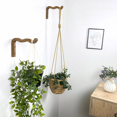 2-Piece Set 6 Inch EvenWood of Wavy Wooden Wall Planters for Indoor Plants - Natural Plant Hook for Wall Plant, Wind