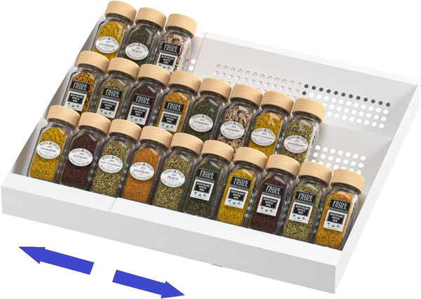 Expandable Metal Spice Drawer Organizer,3-Tier,Slanted Seasoning Jars Tray for Kitchen Cabinet Drawers