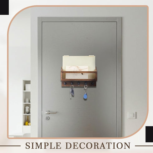 Colingmill 5 Magnetic Mail and Key Holder for Wall Fridge Wooden Mail Organizer with Key Hooks for Home Bedroom Fridge