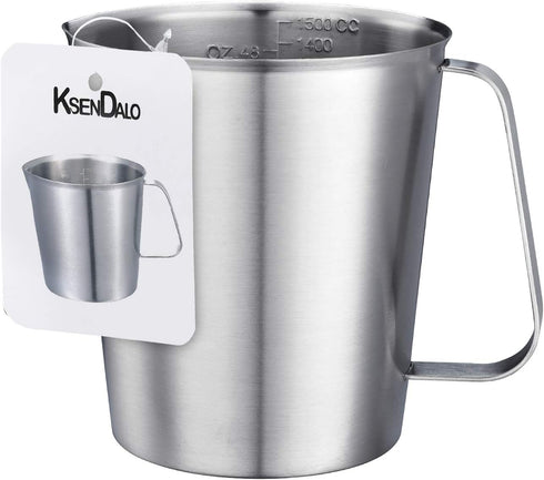 KSENDALO 48oz/6Cup SUS304 Stainless Steel Measuring Cup, Precision Engraved Markings for Liquid, Coffee, Milk & Espresso