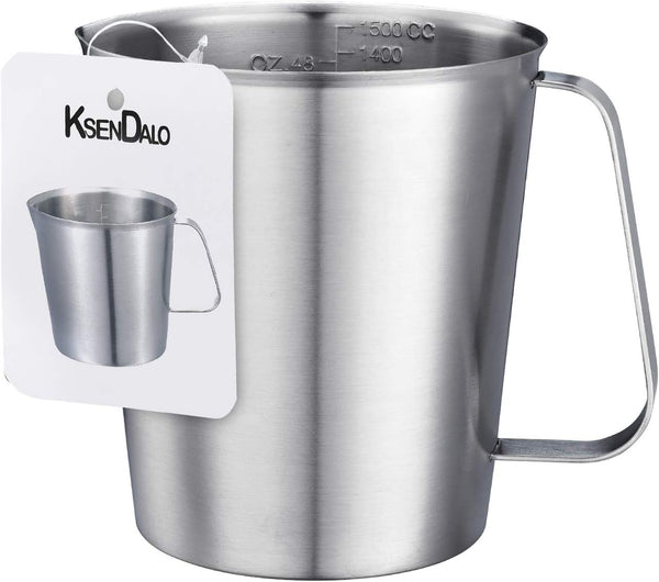 KSENDALO 48oz/6Cup SUS304 Stainless Steel Measuring Cup, Precision Engraved Markings for Liquid, Coffee, Milk & Espresso