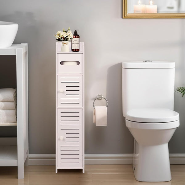 ShellKingdom Toilet Paper Holder Stand, Small Bathroom Storage Cabinet with Doors and