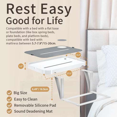 KIWIFOTOS Bedside Shelf for Bed, Large Bed Tray Table Under Mattress for Box Spring/Platform Bed, Nightstand Caddy