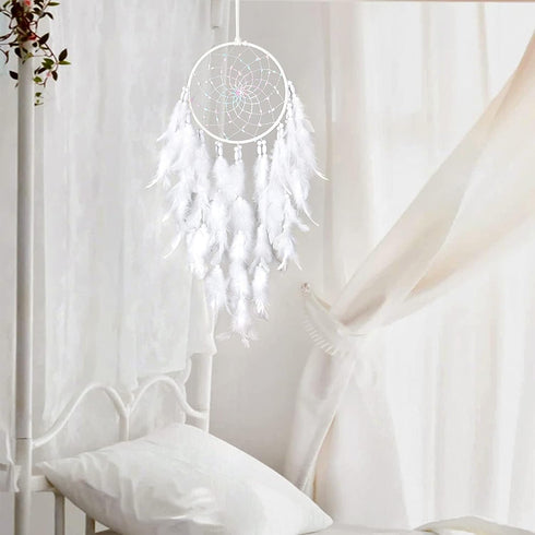 White Feathers Dream Catcher by Dremisland, Elegant Wall Hanging for Bedroom, Wedding Party Gift for Girls