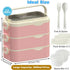 Stackable Bento Box Adult Lunch Box, 3 Layers Large Capacity Containers, Microwave Safe with Utensils, Dividers