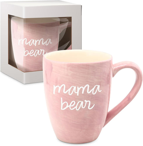 Pavilion Large Ceramic Coffee Mug with "Mama Bear" Design, Microwave & Dishwasher Compatible, Pink, 20 oz