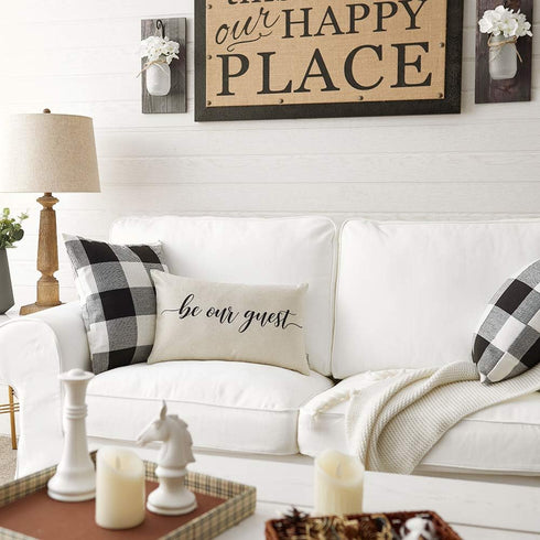 Meekio Farmhouse Pillow Covers with Be Our Guest Quote, 12" x 20" Rustic Décor Lumbar Pillow Covers for Guest Room