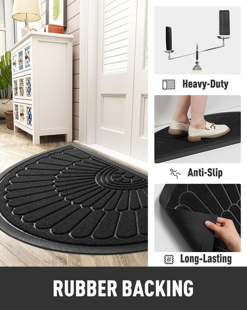 17x30 tchdio Door Mat Outdoor Indoor Entrance Doormat-Semicircular Durable Rubber Non Slip Front Door Mat for Outside