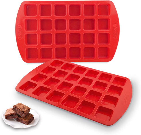 SILIVO Bite-Size Silicone Brownie Pan with Dividers, 2 Pack 24-Cavity Non-Stick Mini Molds for Brownie Bites