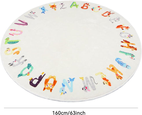 Rug,5.2 Round ABC Kids ft Animal Alphabet Playroom Rug,Washable Non-Slip Cute Nursery Rug for Kids Room,Educational Kid