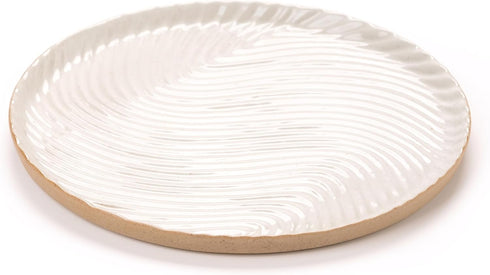 Vanity Tray with Brown Trim, Decorative Round Tray for Bathroom, Countertop, Perfume Holder Organizer, Dresser, Table,