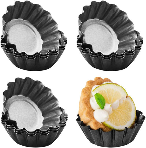 DaKuan 12 Packs Egg Tart Mold, Mini Pie Pans Tin Pan Baking Tool, Carbon Steel Cupcake Cake Muffin Mold, 2.6 Inch