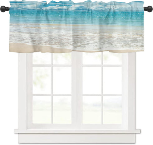 Beach Window Valances - Tropical Ocean Valance for Window - Blue Sky Sea Island Scenery Design Window Treatment Decor Rod Pocket Curtain Valance for Kitchen/Bathroom/Living Room/Bedroom 60" W x 18" L