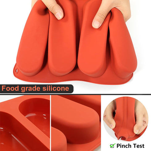 Webake Hot Dog Bun Pan, 2 Pack SIlicone Hotdog Bun Molds Nonstick Bread Forms Mini Baguette Sandwich Baking Tray for Hot Dog Bun Rolls Cake and Eclair by Webake