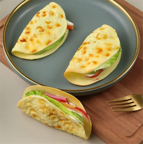 Skyseen 3Pcs Realistic Pancake Taco Fake Burrito Dessert Model for Decoration Display Props