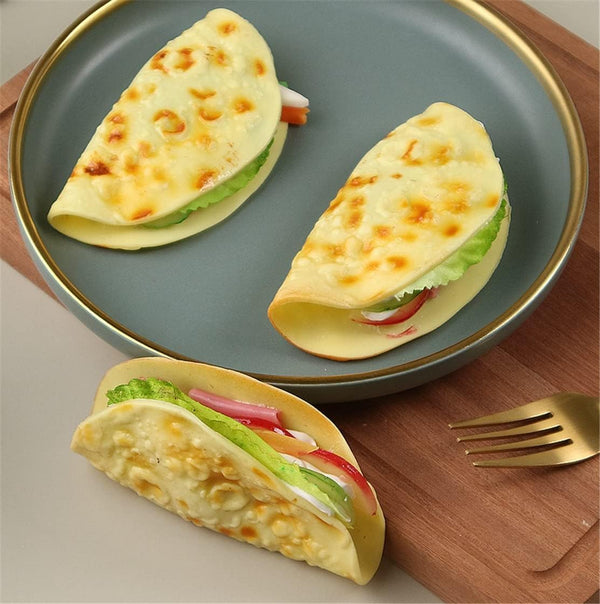 Skyseen 3Pcs Realistic Pancake Taco Fake Burrito Dessert Model for Decoration Display Props