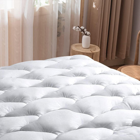 WhatsBedding Waterproof Mattress Pad, Full Size Cotton Top with Down Alternative Filling, Fitted Quilted White Mattress