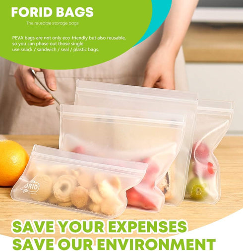 FORID Reusable Storage Bags - 12 Pack Extra Thick Freezer Bags, FDA Grade LEAKPROOF Lunch Bag for Food Storage