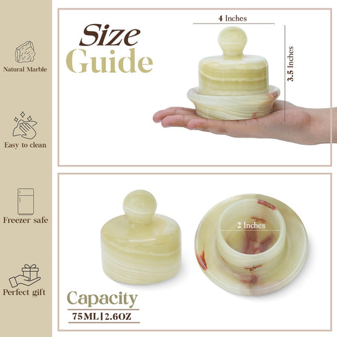 4 Inch Countertop Mini Marble Butter Dish Green Onyx Butter Crock with Lid, Spreadable Butter Container for and Kitchen