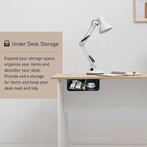 Under Desk Storage Shelf, Drawer Storage for Sit Stand Desk, Gaming Desk Organizer Adds Tray for Home and Office (Black)