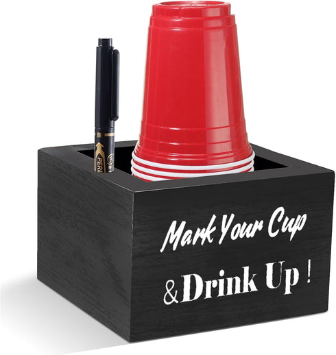Wooden Cup Holder, Party Cup Holder With Marker Slot, Rustic Disposable Cup Holder for Bar, Kitchen, Home & Office